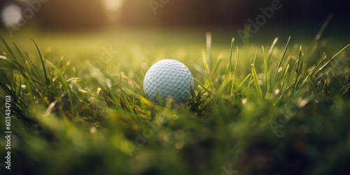 AI Generated. AI Generative. Golf ball on green grass. Graphic Art