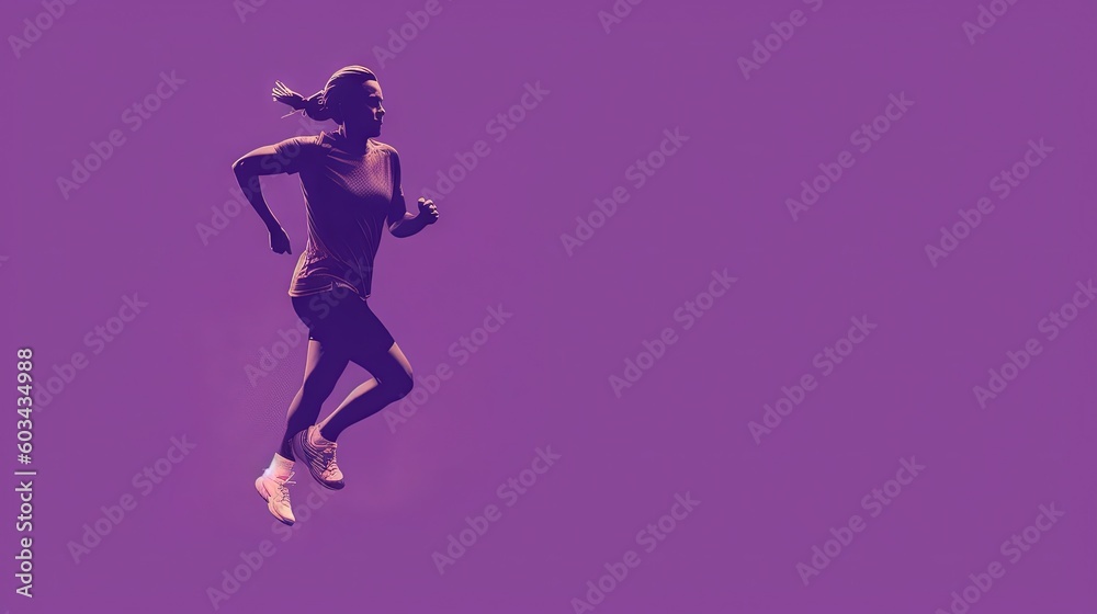  a woman running in the air with her hair in a bun in her hair and running shoes in the air with her hair in her hair in the air.  generative ai