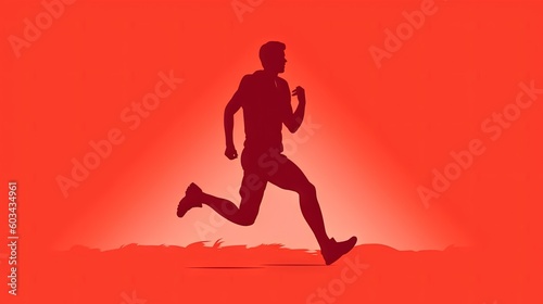  a silhouette of a man running on a red and orange background with the sun behind him and a red background with a silhouette of a man running. generative ai