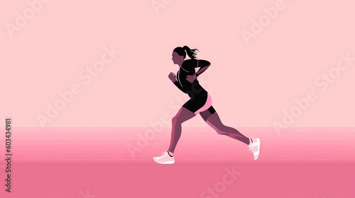  a woman running on a pink background with a pink wall in the background and a pink wall in the foreground with a pink wall in the background.  generative ai