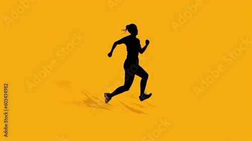  a silhouette of a woman running on a yellow background with a black outline of a woman running on a yellow background with a black outline of a. generative ai