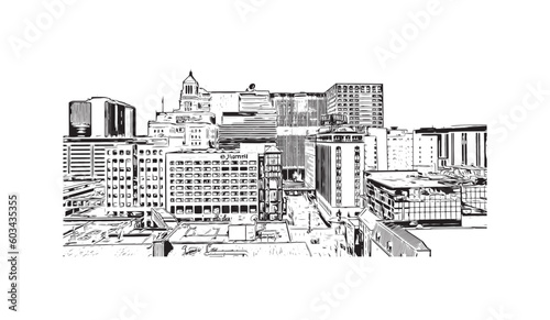 Building view with landmark of  Rochester is the city in Minnesota.Hand drawn sketch illustration in vector. photo