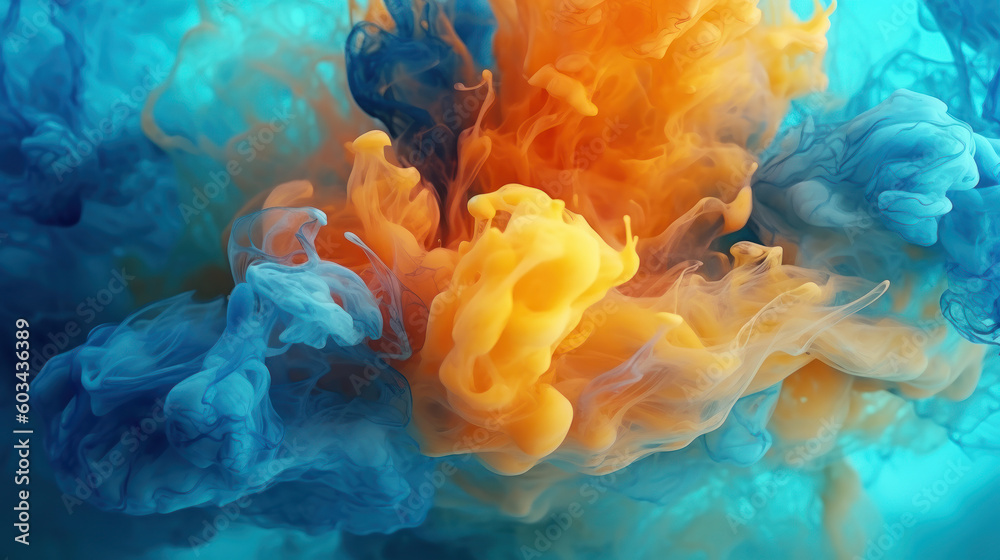 Obraz premium Dynamic Harmony: Blue and Orange Ink Abstract. Generative AI