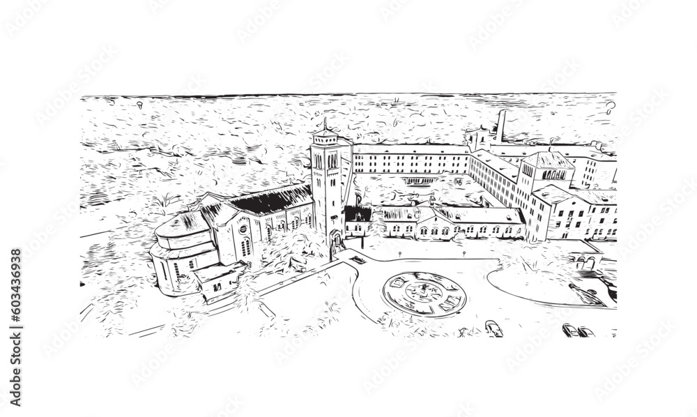 Building view with landmark of  Rochester is the city in Minnesota.Hand drawn sketch illustration in vector.