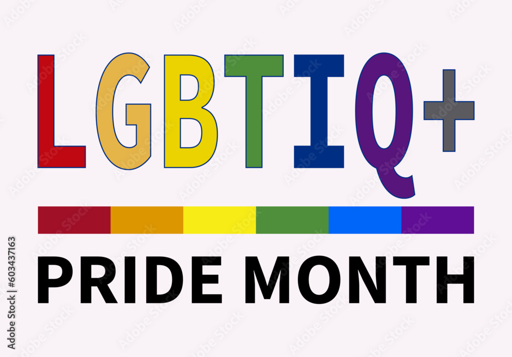Título con la bandera lgbtiq+ del día del orgullo en fondo blanco. Título con la bandera lgbtiq+ del día del orgullo en fondo blanco.
