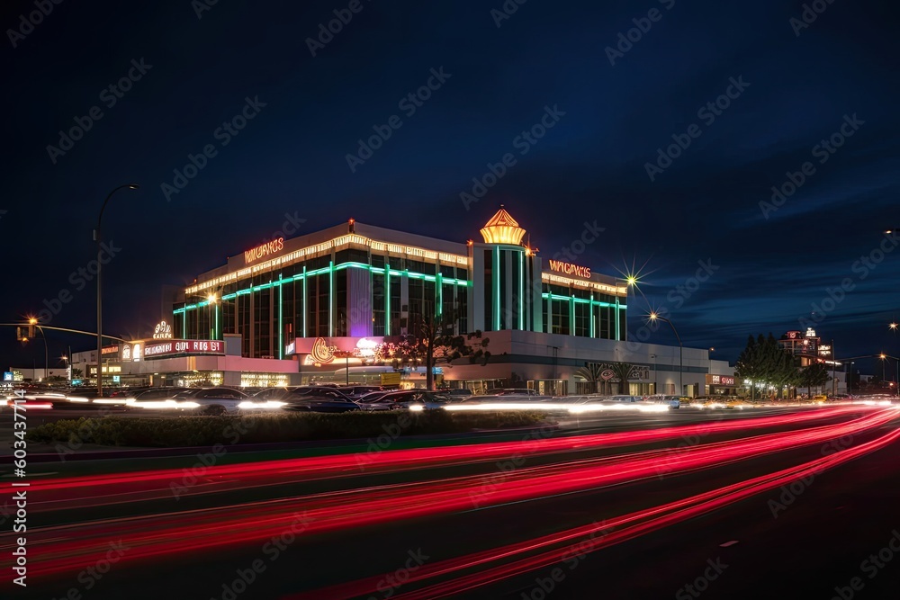 Gaming Establishment Establishment Exterior With Cars Generative AI Gaming Establishment Establishment Exterior With Cars Generative AI
