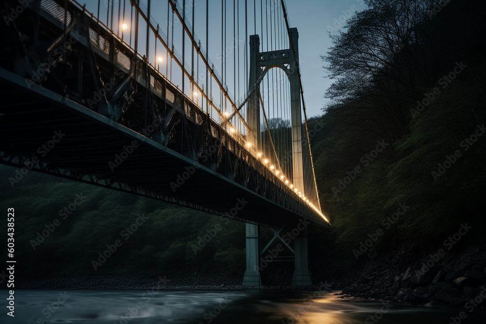 High-resolution photograph of a suspension bridge, emphasizing the ...