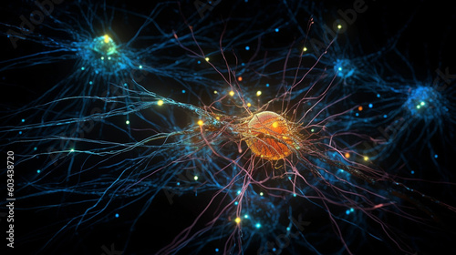 A visualization of interconnected neurons in the brain, representing the complex neural network Generative AI © Denis Yevtekhov