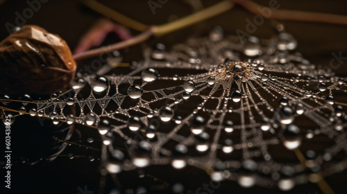 A close-up photograph of interconnected water droplets on a spider's web, symbolizing a natural network Generative AI
