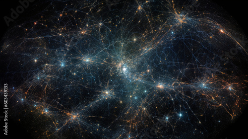 A visualization of interconnected stars and galaxies, showcasing the vastness of the cosmic network Generative AI