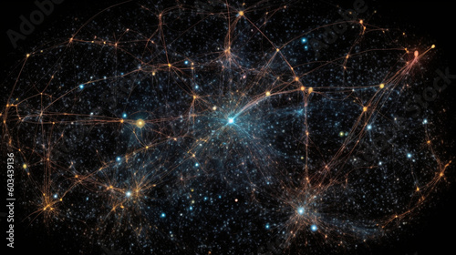 A visualization of interconnected stars and galaxies, showcasing the vastness of the cosmic network Generative AI