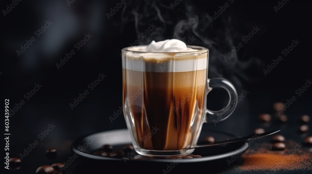 Delicious hot coffees with milk cream, cream, cinnamon, cookies and sweets. Coffee in cups and stylish place. Variety of coffees. Coffee and culinary art. Image generated by AI. Delicious hot coffees with milk cream, cream, cinnamon, cookies and sweets. Coffee in cups and stylish place. Variety of coffees. Coffee and culinary art. Image generated by AI.