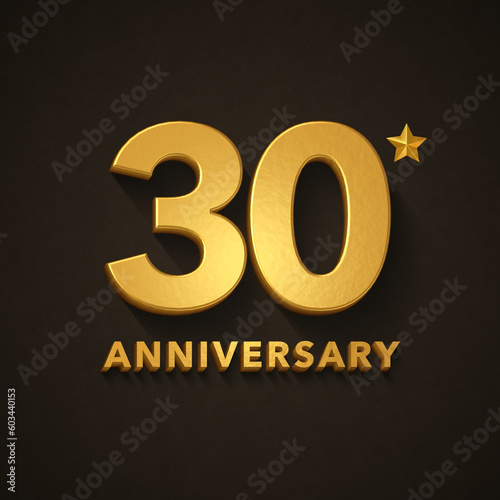 Billede på lærred thirtieth anniversary, golden 3d letters on dark background, 3d illustration