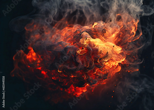 a close up of a flaming fire and smoke