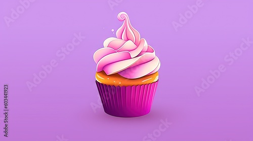  a cupcake with pink frosting on a purple background with a swirly icing on the top of the cupcake and a swirly icing on the top of the top of the cupcake. generative ai