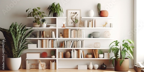 Book shelf, books arrange by color, generative ai, library, home decor.  © IllustrActions