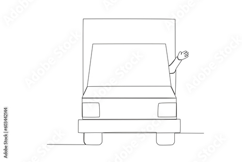 A hand waving in the car. Dia do motorista one-line drawing