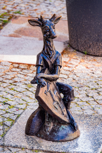 02 08 2022: Deer sculpture at intersection of streets Pilsudskiego and 1 Maja of Jelenia Gora. Poland photo