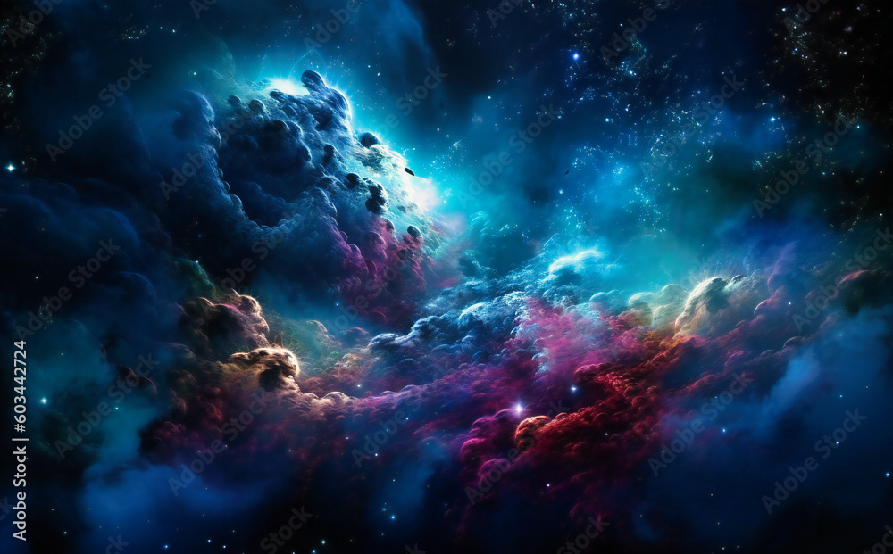 blue and purple space with stars and clouds