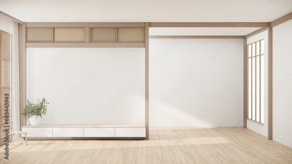 Fototapeta premium Minimal cabinet for tv interior wall mockup.