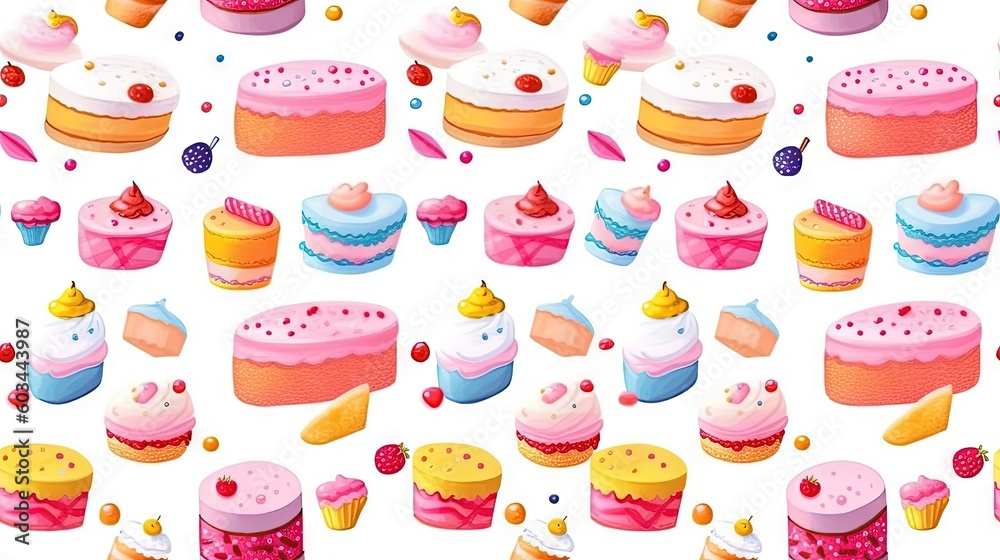 a bunch of cupcakes and cakes on a white background with confetti and sprinkles around them, all in different shapes and sizes. generative ai a bunch of cupcakes and cakes on a white background with confetti and sprinkles around them, all in different shapes and sizes. generative ai