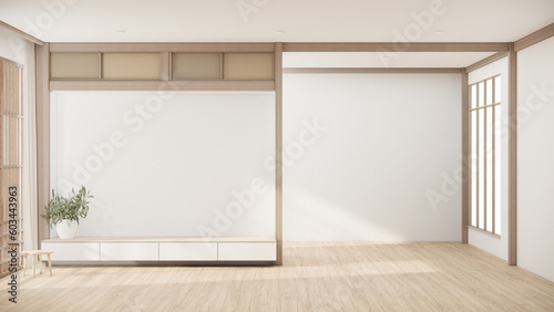 Minimal cabinet for tv interior wall mockup.