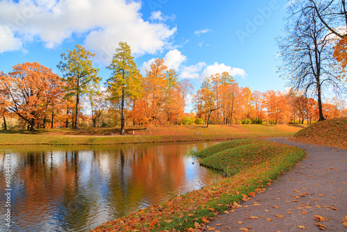 Autumn park landscape . Golden autumn in the city park. Photos on the calendar. Season. September, October, November