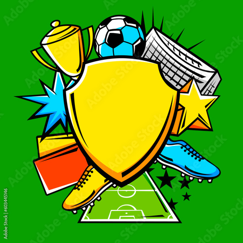Background with soccer symbols. Football club illustration.