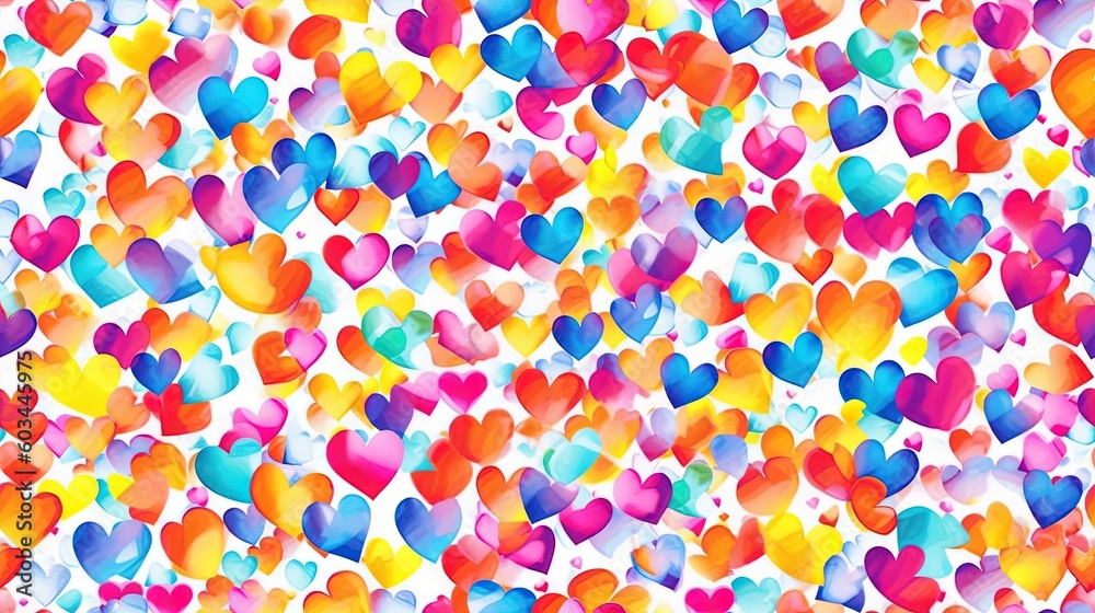  a large group of hearts floating in the air on a white background with a lot of colors in the air and a lot of hearts in the air.  generative ai