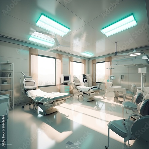 Hospital operating room with monitors and equipment Interior of a surgery room in a hospital AI generated.