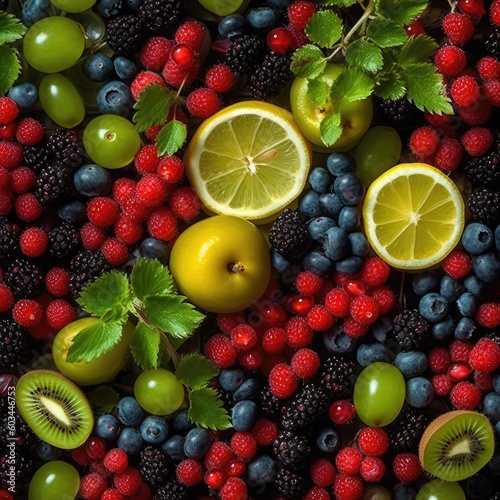 Fruit Backgrounds Currant and berry  lemon and kiwi AI generated.