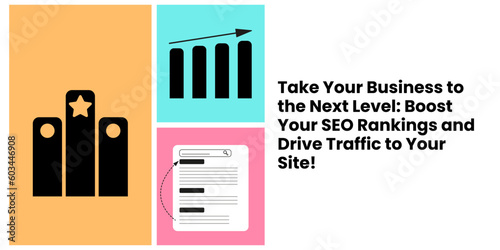 Boosting SEO Rankings Banner on Light Background. Stylish SEO Banner with Black Text and Icons for Business and Marketing