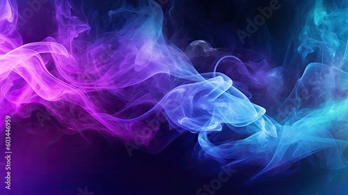 Abstract Blue And Purple Neon Lines In The Smoke Fluorescence Background With Elements For Banners AI generated.