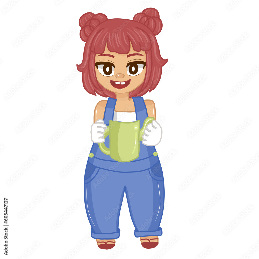a girl cartoon character holding a watering can a girl cartoon character holding a watering can