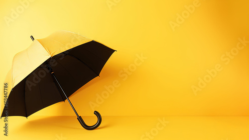 Black umbrella on yellow background (Generative AI)