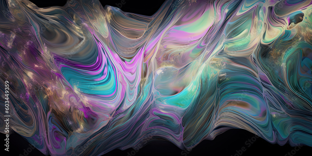 Iridescent swirls morphing abstract fluid art