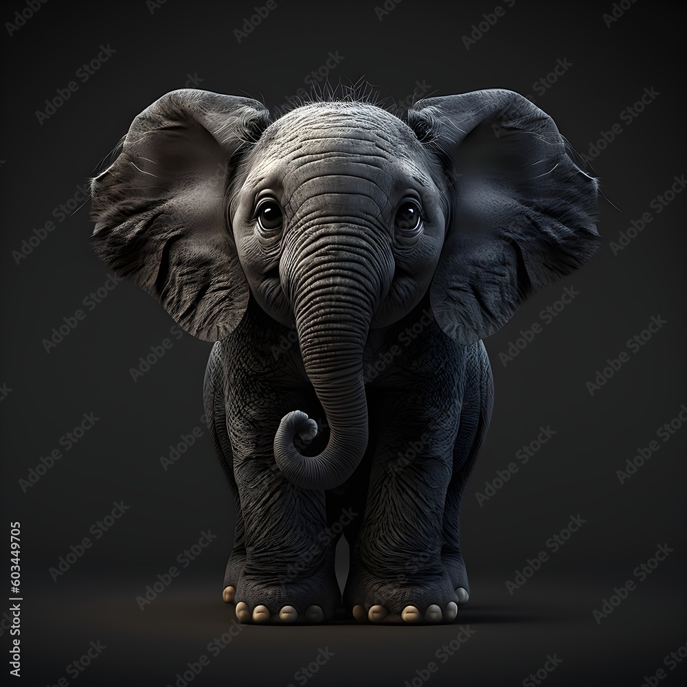Fototapeta premium Young elephant looking at the camera. Generative AI 