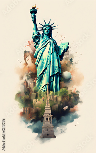Statue of Liberty with illustration 