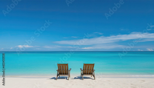 Summer landscape of a sunchair in an amazing ocean beach resort.