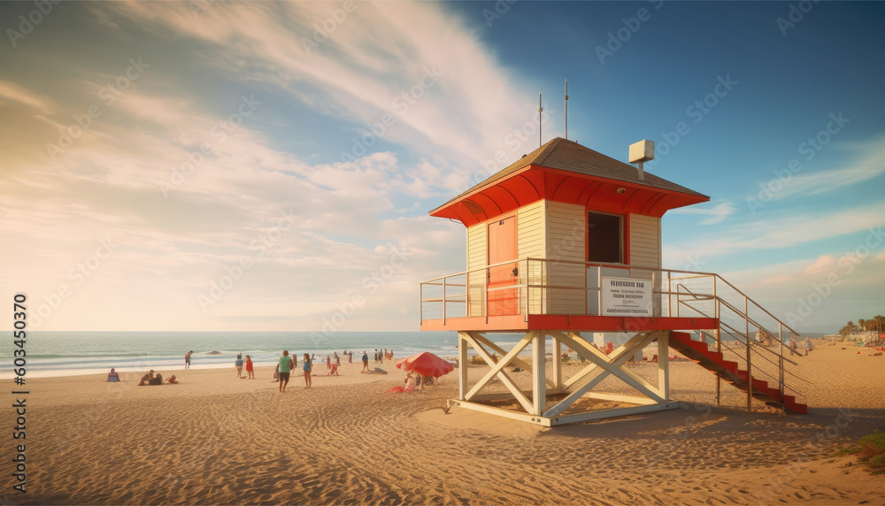 Lifeguard house in the beach landscape