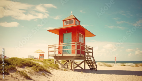 Lifeguard house in the beach landscape