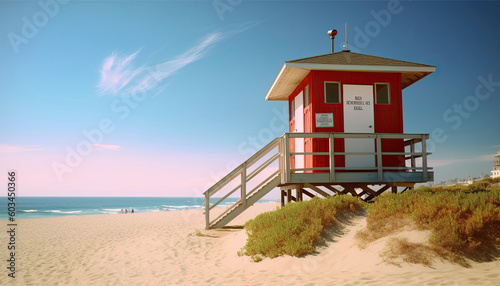 Lifeguard house in the beach landscape
