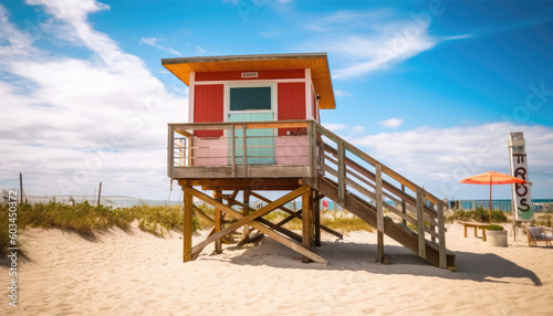 Lifeguard house in the beach landscape