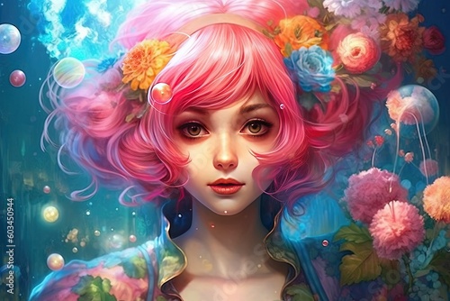 The Magic of Colorful Animations Bringing a Girl with Bright Pink Hair to Life Generative AI