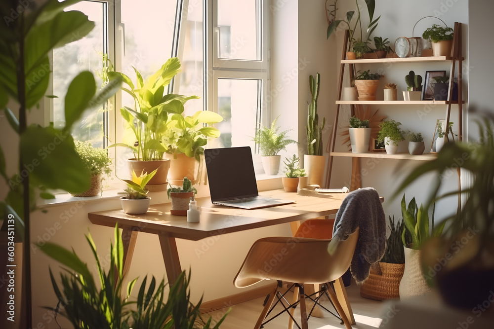 Fototapeta premium Minimalist Desk Setup with a focus on natural materials