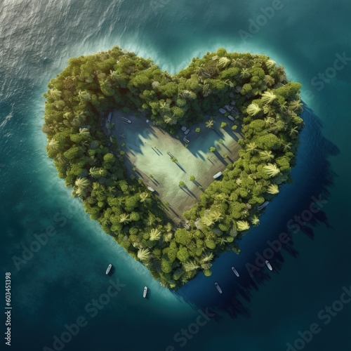 Heart shape island. Illustration AI Generative © olegganko