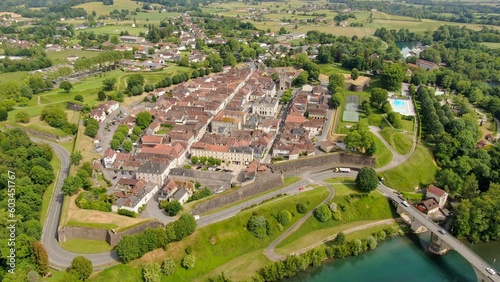 Seen from the air of a village by a stream