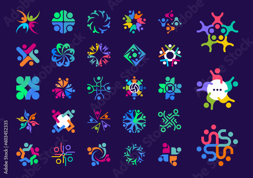 Unique people shape logo set. Unique color transitions. People team logo template. vector
