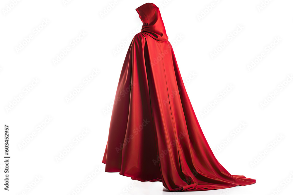 Superhero red cape isolated on white background. Back view. The concept of a superpower. Generative AI Superhero red cape isolated on white background. Back view. The concept of a superpower. Generative AI