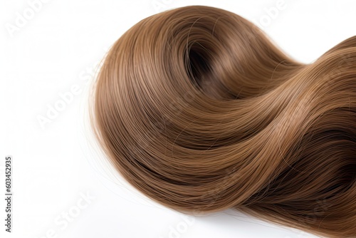 Strand of brown shiny hair isolated on white background. Generative AI